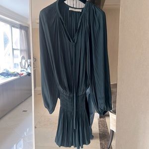 Ramy Brook silk long sleeved dress in forest green
